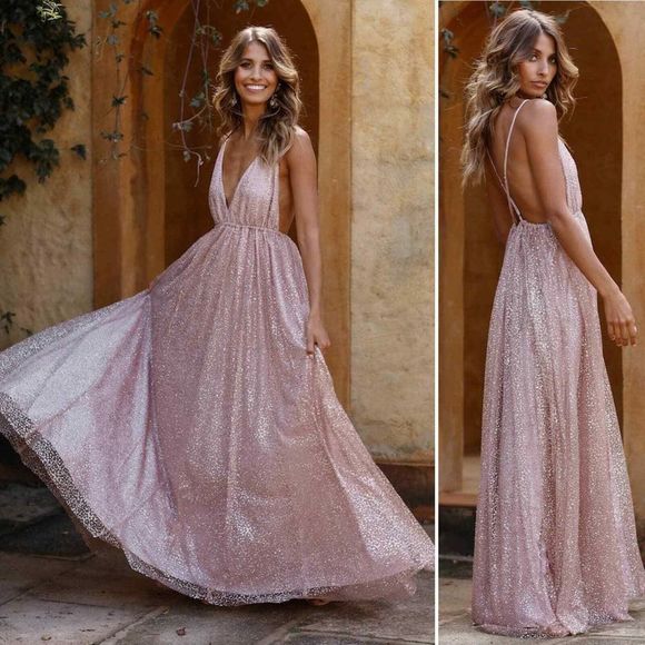 NEW Hello Molly Perfect Places Maxi Dress 4 Bronze Long Elegant Glam Glitter - Picture 8 of 8